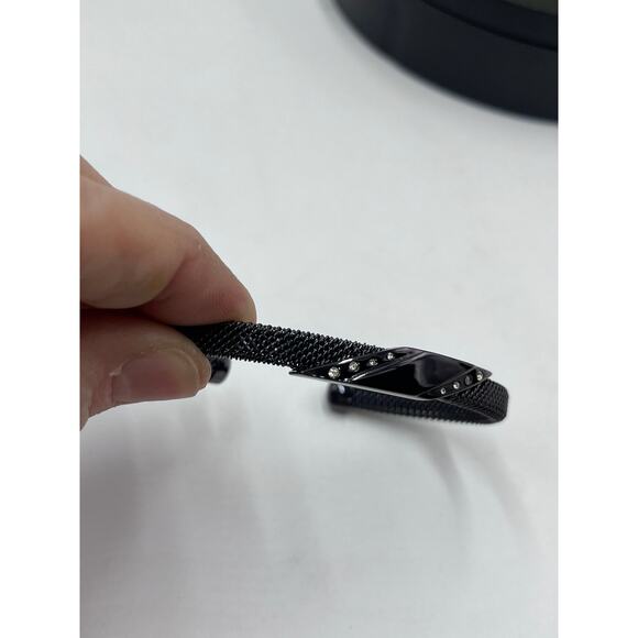 Skagen Designer Signed Gunmetal‎ Black Mesh Crystals Cuff Bracelet - Picture 6 of 8